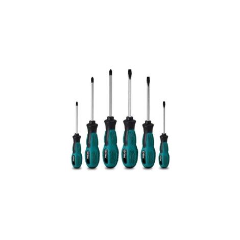 Ensemble de 6 tournevis magnétiques robustes en chrome vanadium, comprenant 3 tournevis plats et 3 tournevis cruciformes. (1/5)
