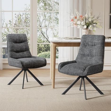 Drehstuhl Esszimmer 2er Set, 360° drehbar, Chenille, Dunkelgrau (1/5)