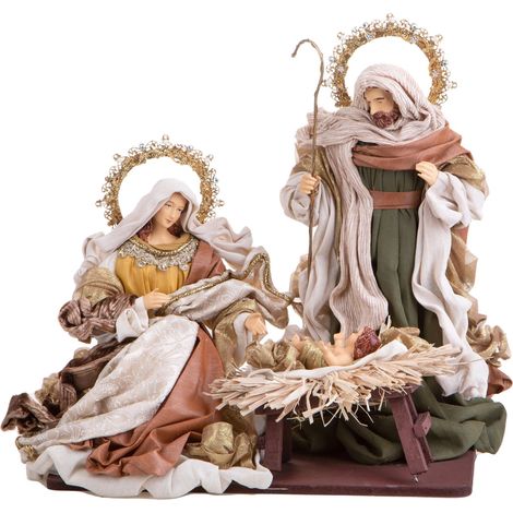 Natività in Tessuto Verde e Oro per presepe Natalizio h 36 cm