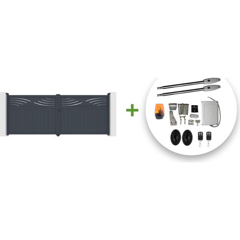 Portón eléctrico abatible 4m HALTI 400 x 160 cm GRIS + CISTERNA B250 (1/5)