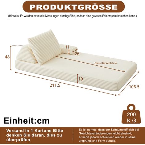 Canapé modulable 211,5x106,5x48 cm en velours côtelé beige, gain de place pour salon FloraGrace (1/5)