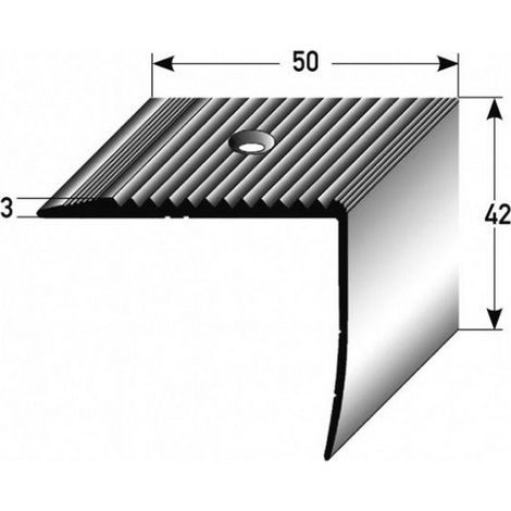 Treppenkante "Vena" / Treppenkantenprofil / Winkelprofil (Größe 42 mm x 50 mm) aus Aluminium eloxiert, gebohrt, von Auer Metall-silber-1000 (1/2)