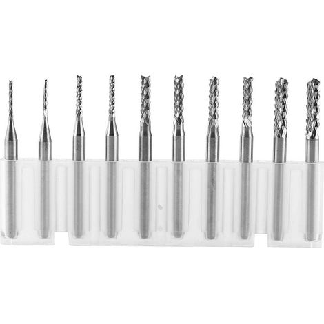 Set di 10 frese rotative a spirale in carburo di tungsteno per lavorazioni CNC, per incisione e taglio, diametri: 1,0, 1,5, 2,0, 2,5, 3 mm