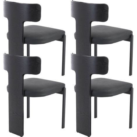 Wahson Sillas de Comedor Juego de 4, Eco-Piel Sillas con Patas de Madera y Metal, Modernas Sillas para Cocina y Salón, Negro