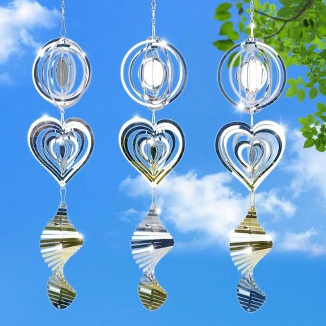 3 pièces Épouvantail à vent argenté, métal 10×46 cm, décoration suspendue de jardin et dissuasion (1/5)