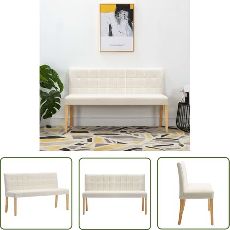 The Living Store Bank 140 cm Creme Samt - Samtsofa - Wohnzimmersitzgelegenheit - Bequeme Bank - Cremefarbene Bank - Steppdesign (1/5)