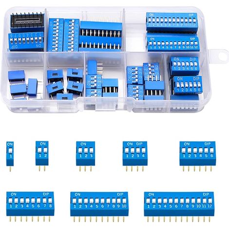 40 PCS 1 2 3 4 6 8 10 12 Pin Double rangée Commutateur DIP, 2.54mm On Off Slide Type Switch, pour Circuit Breadboards PCB (Bleu) (1/5)