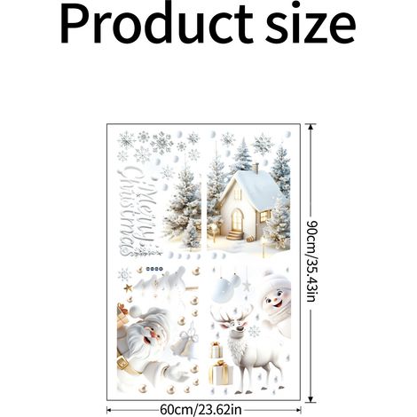 Autocollant statique en verre représentant un Père Noël blanc et des flocons de neige, idéal pour décorer une vitrine de centre commercial ou de fête - JTHT94077