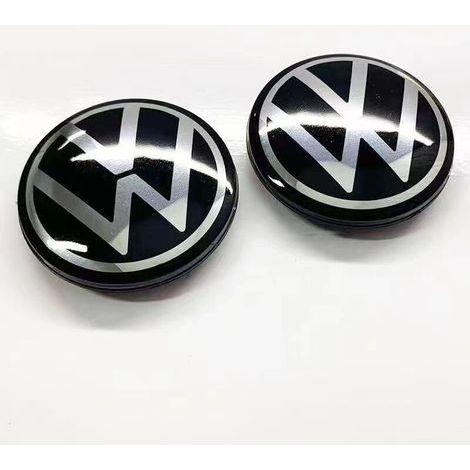 Cache-moyeu de roue - 56 mm - Noir Argent - Finition Chrome Mat - ABS - Fixation Clip - Pour VW Passat - Lot de 4