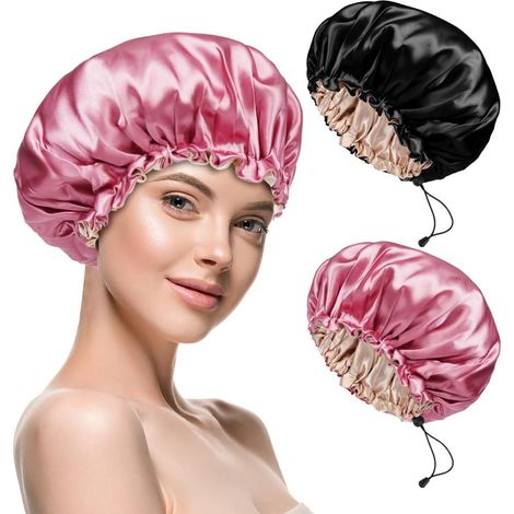 Satin-Hauben – 2er- oder 4er-Pack – Polyester-Nylon – Verstellbarer Kordelzug – Für die Nacht und die Heimpflege – 31 cm, mehrfarbig (1/5)