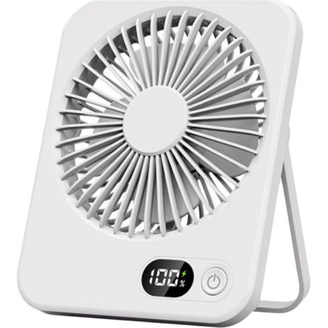 Ventilateur portable multifonctionnel - rechargeable - ventilateur portable à cinq vitesses - ventilateur portable orientable à 180° - Blanc (1/5)