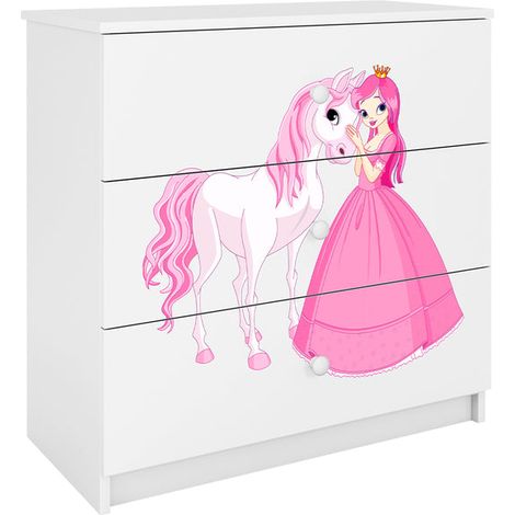 Kocot Kids Babydream Cassettiera a 3 cassetti La principessa e il cavallo - Bianco (1/5)