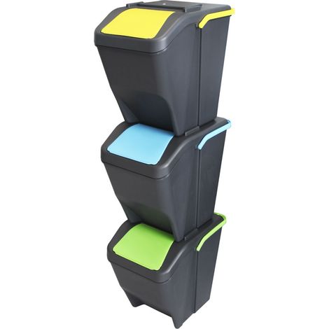 Pattumiera da cucina 3 scomparti per Raccolta Differenziata 100 Litri sottolavello Moderna elegante antracite sovrapponibili modulabili componibili contenitori rifiuti bidoni capienti cm H38xL30xP38