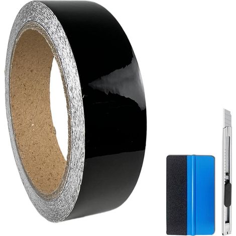 Hochglanz Vinyl Klebeband Schwarz 2,5cm x 900cm mit Luftkanal & Werkzeug (1/3)