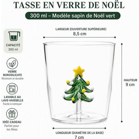 Verre 300ml, Verre À Vin Sans Pied Transparent Avec Motif Sapin Vert Au Fond, Décoration Maison Gobelet En Verre Borosilicaté Pour Bière Whisky (1/4)