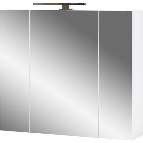 Armoire miroir en blanc, avec trois portes miroir et éclairage LED, 76 x 71x 23 cm (l/h/p) (1/5)