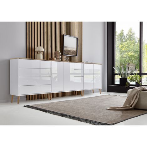 BMG Möbel Sideboard mit Holzfüße »Mailand Set 7«, Korpus weiß matt und weiß lackierte Hochglanzfronten, Oberboden in Artisan Eiche (1/5)