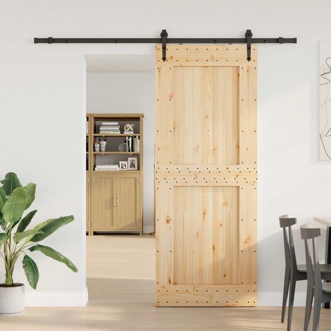 Puerta Corredera  Natural y negro 90 x 210 cm (213,5 cm)