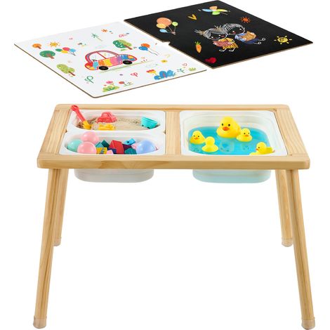 Mophorn Tavolo Sensoriale per Bambini Piccoli, Tavolino Multiattività in Legno con Piano Reversibile a Doppia Faccia, Contenitori Portaoggetti e Piedini Antiscivolo, Ideale per Sabbia, Acqua e Studio (1/5)