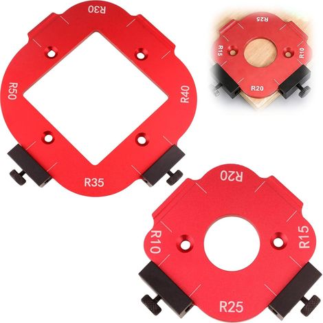 2 Pièces Gabarit Défonceuse a Bois, gabarits de calibre à rayon pour table charpentier, Outil Auxiliaire Coupe L'arc(R10/R15/R20/R25/R30/R35/R40/R50), le travail du bois DIY - (1/5)