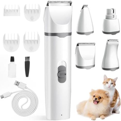 Tondeuse à poils pour chiens 4 en 1, conception silencieuse, avec coupe-griffes, peut être utilisée en continu jusqu'à 2 heures, convient à tous les types de poils de chiens. (1/5)