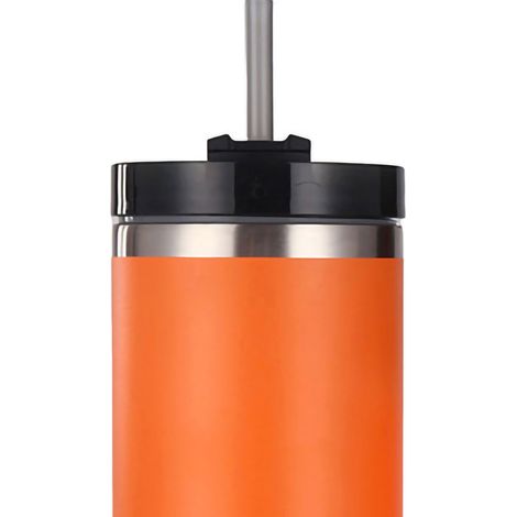 Edelstahl-Vakuumisolierter Becher mit Strohhalm, poliert, glänzend, hält Heißes und Kaltes warm, Auto-Vakuumisolierter Becher, Orange, 590 ml (1/5)