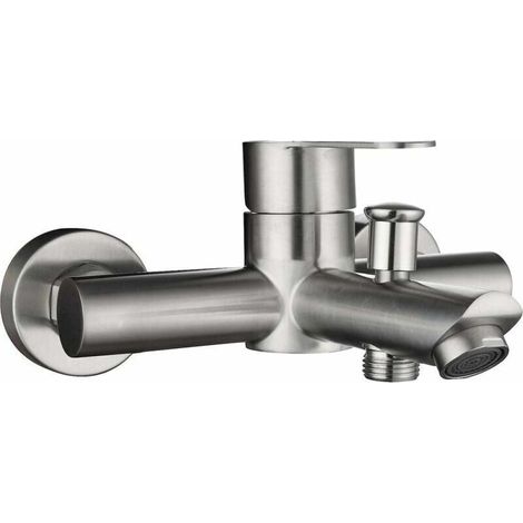 1 robinet de baignoire, levier unique, acier inoxydable 304, inverseur à tirette, aérateur intégré, finition brossée (1/5)