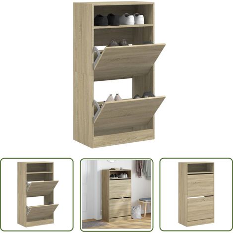 The Living Store Armoire à chaussures chêne sonoma 60x34x116cm Bois d'ingénierie - Meuble Chaussure - Range Chaussures - Armoire Chaussure - Rangement Intérieur - Meuble Entrée (1/5)
