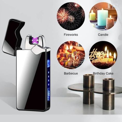 Briquet Électrique Rechargeable par USB, Briquet Double Arc avec Indicateur de Batterie, Cadeaux pour Hommes/Père pour Anniversaire (1/4)