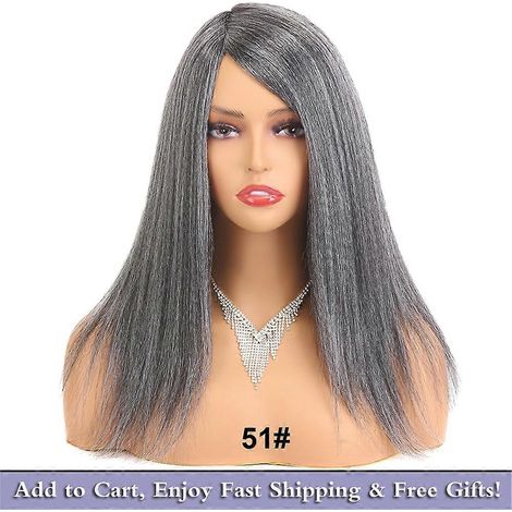 Perruque synthétique Yaki noire lisse et crépue de 35,5 cm (14 pouces) pour femme, cheveux naturels, blonde/brune/roux, haute qualité.