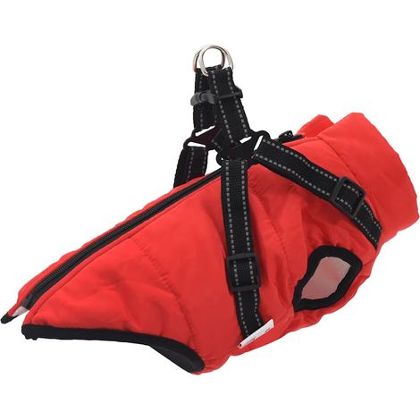 Dog Coat with Harness Waterproof Reflective Red L28 vidaXL