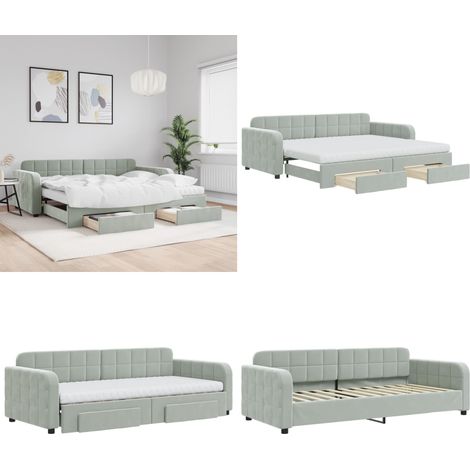 vidaXL Tagesbett Ausziehbar mit Schubladen Hellgrau 90x200 cm Samt (1/5)