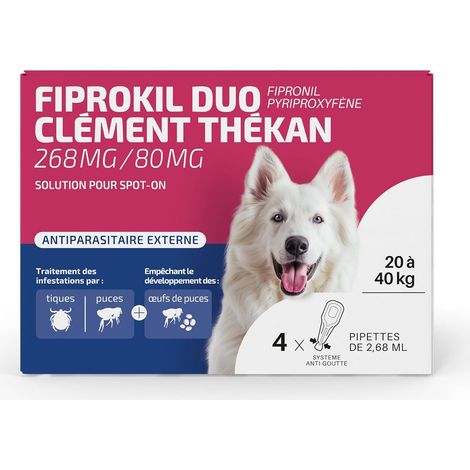 Fiprokil Duo - Anti-puces/tiques Chiens 20-40kg - 4 pipettes (1/5)