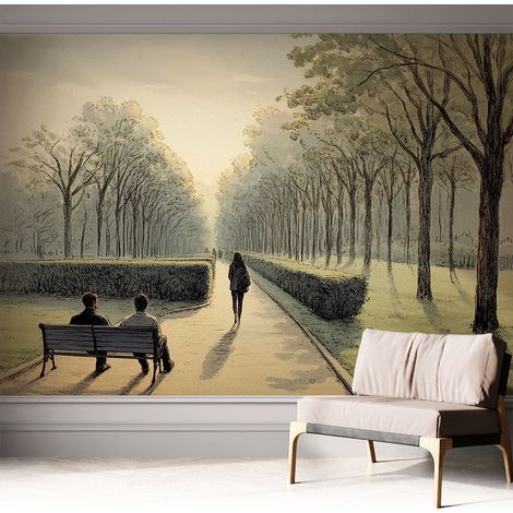 Carta da parati adesiva - lavabile - decorazione murale - per cucina - pellicola decorativa Tranquillità del parco 312x219 cm (1/5)