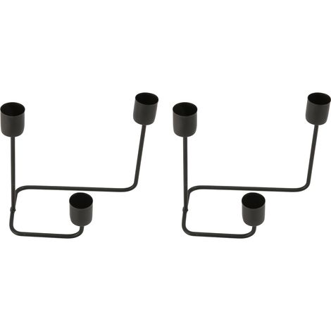 2 Pièces Bougeoir 3 Bras Noir Moderne Simple Support Bougie Décoratif pour Mariage Fête (1/5)