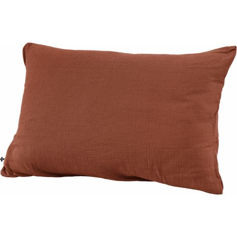 Taie d'oreiller Gaze de coton 50x70 GAIA coloris Rouge Terracotta (1/4)