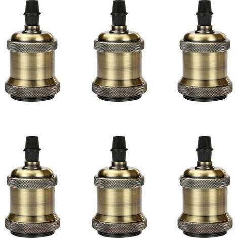 Douille E27 - Adaptateur Suspension Laiton Vintage - 6 Pièces - Tension 0-250 V - Diamètre 5 cm - Hauteur 9,2 cm