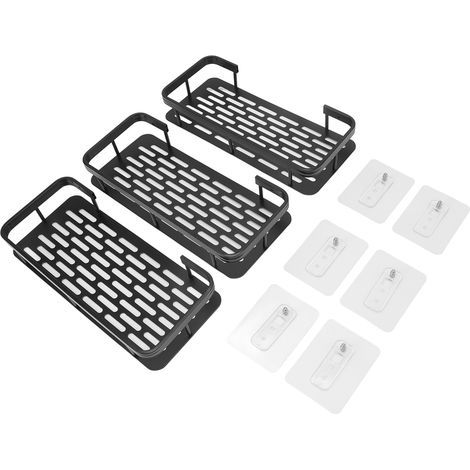 Support de rangement de douche 3 couches, panier d'étagère rectangulaire en aluminium sans poinçon pour la salle de bain à domicile noir (1/5)