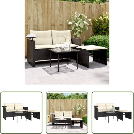 Gartentisch - 3-tlg. Garten-Sofagarnitur mit Kissen Schwarz Poly Rattan (1/5)