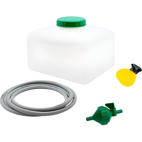 Kit Bebedero automático para gallinas, faisanes, Palomas - Depósito + Tubo + Llave con Filtro + Bebedero basculante - 10 L con regulador