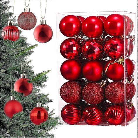 30 boules de Noël rouges de 6 cm, décorations de sapin de Noël rouges, boules de Noël décoratives, ornements de sapin de Noël d'extérieur (1/5)