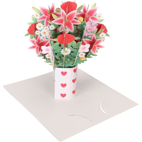 Bouquet de fleurs en papier carte artisanale gravée avec soin pliée en 3D, cartes de vœux pour la Saint-Valentin, ensemble cadeau romantique (1/5)