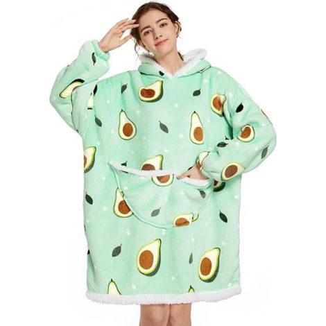 Sweat Plaid - Flanelle Doublure Sherpa - Vert Avocat - Taille Unique - 90x75 cm (1/4)