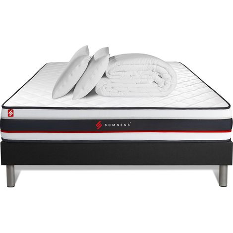 Komplettpaket Bett - Matratze 160x200 cm + Boxspringbett (Monoblock) + 2 Kopfkissen + Bettdecke - Form