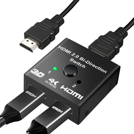 Switch HDMI Splitter HDMI 4K Aluminum Switch 2.0 Bidirectionnel Commutateur 2 Entrées 1 Sortie,Compatible avec PC, PS5/4(avec Cable Fixe 1M) (1/5)