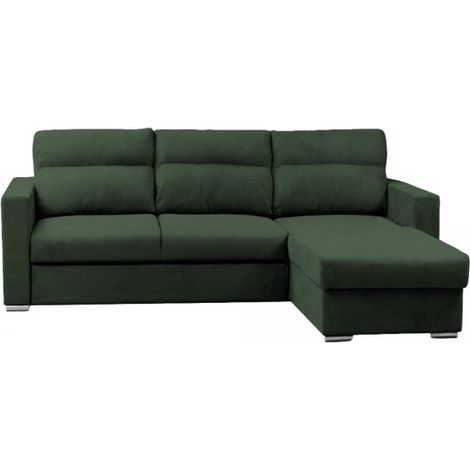 Divano con penisola Elba con letto estraibile e penisola contenitore reversibile in tessuto Neve 39 verde muschio