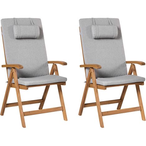 Set mit 2 Stühlen und Sitzkissen JAVA PREMIUM Akazienholz Grau meliert