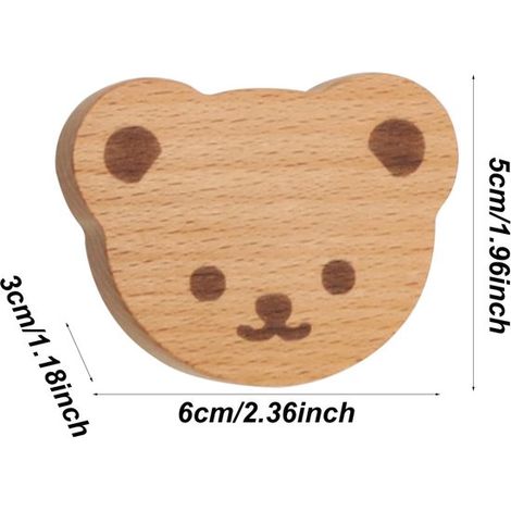 4 pezzi,Maniglie per cassetti,maniglie per ante di armadi,maniglie in legno a forma di orsetto,guardaroba per bambine,5 x 6 cm (1/4)