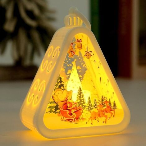 Christmas lantern, decorative Christmas lantern, flameless Christmas candle, vintage Christmas lantern with LED lights for Christmas gifts and decorations (White Elk) (1/5)