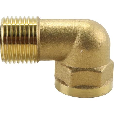 Messingwinkel – 1 Stück – Massives Messing – 1/2-Zoll-Außen- und Innengewinde – Für Sanitärinstallationen und Heizkörper – 46 x 33 mm (1/5)
